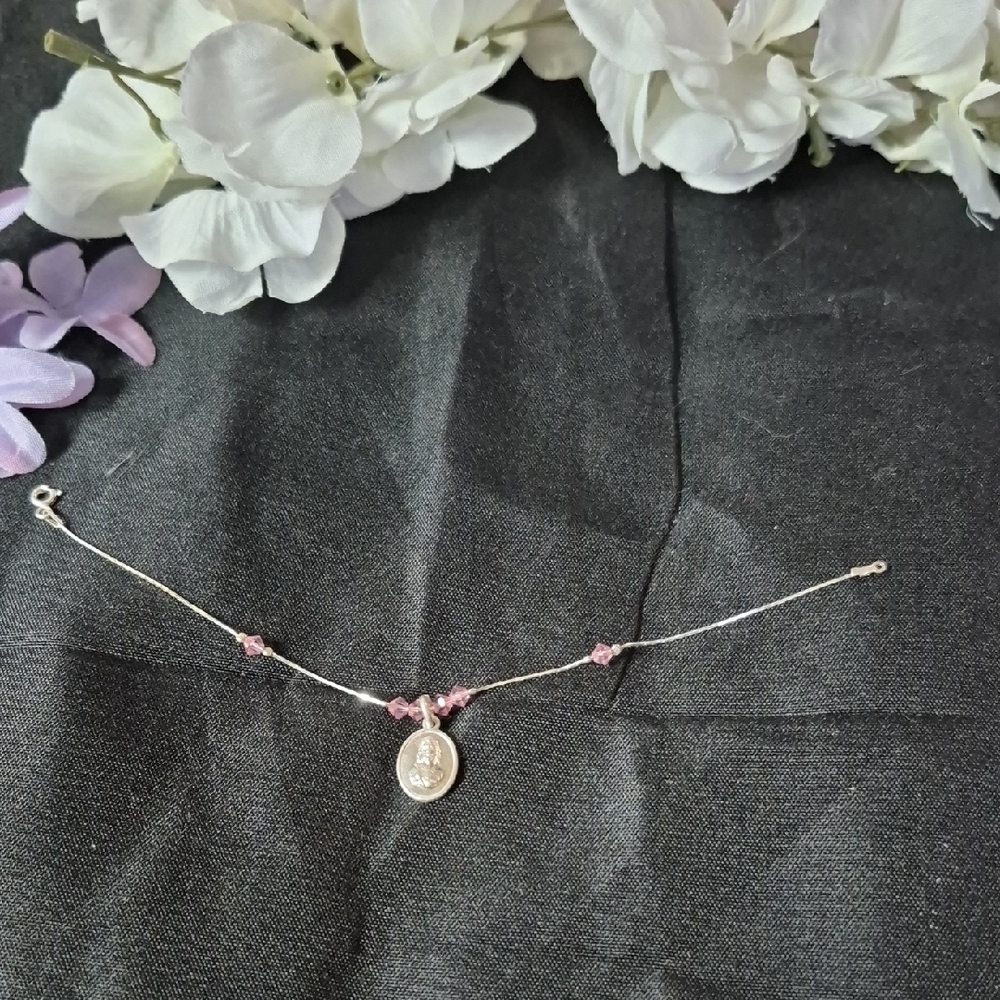 Sterling Silver Pink Crystal Pendant Bracelet